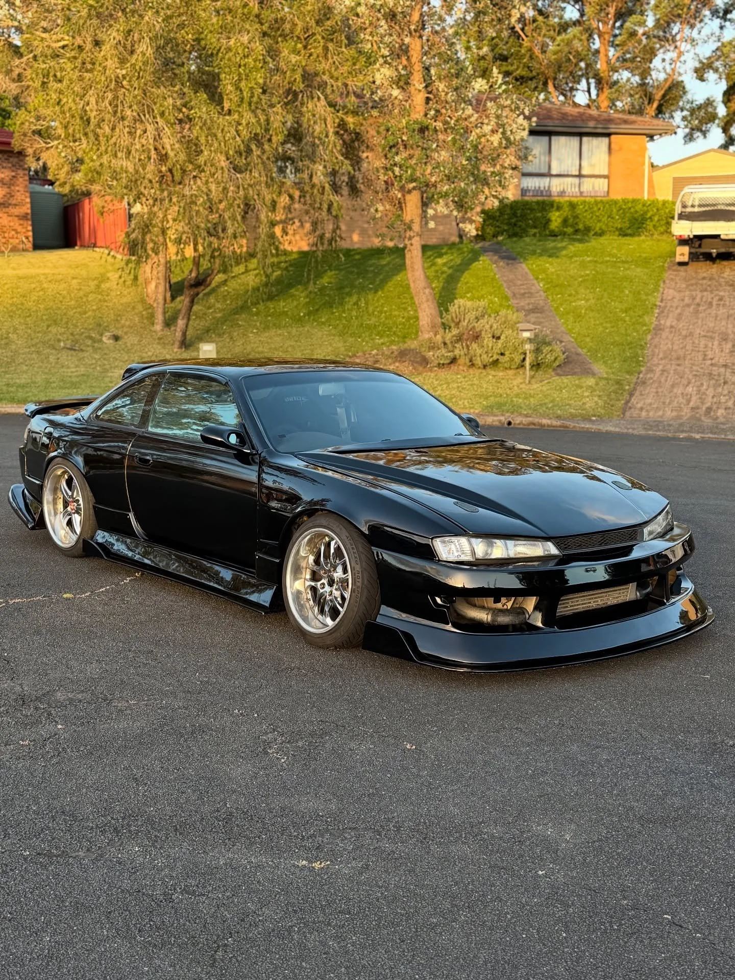Cars are slowlyyyy coming back from the refresh - jono&rsquo;s s14 looking T U F F ready for XmasBash! 
Now seems like a good time to show off our amazing new sponsor @hamrcoatings for the custom colour made up for all the gong boys, a beautiful blac