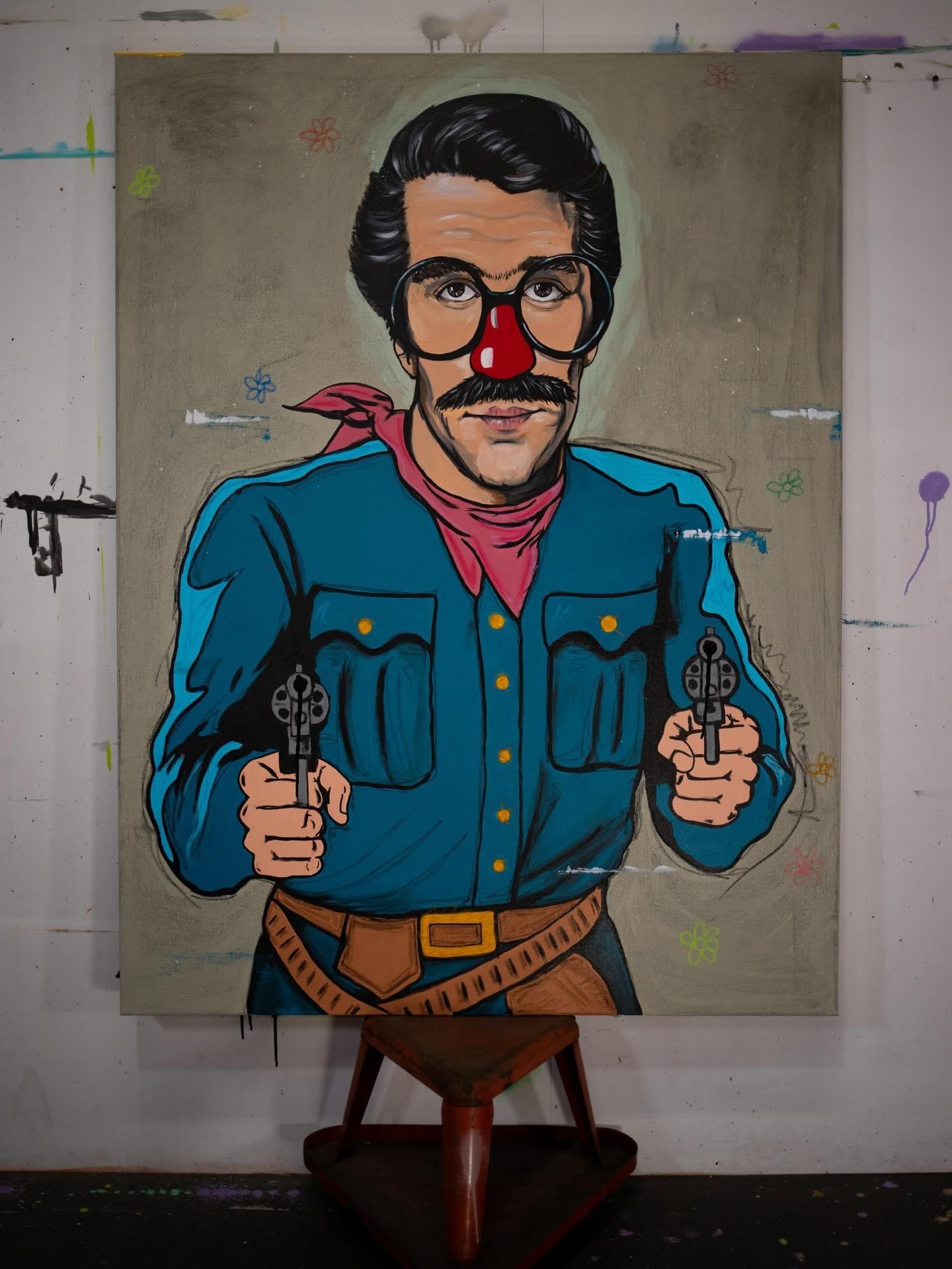 This piece has put me on another path aesthetically, and the pieces I&rsquo;m working on now. Excited for growth.

&ldquo;Finger guns&rdquo; 36x48 acrylic, ink, pastel on canvas.