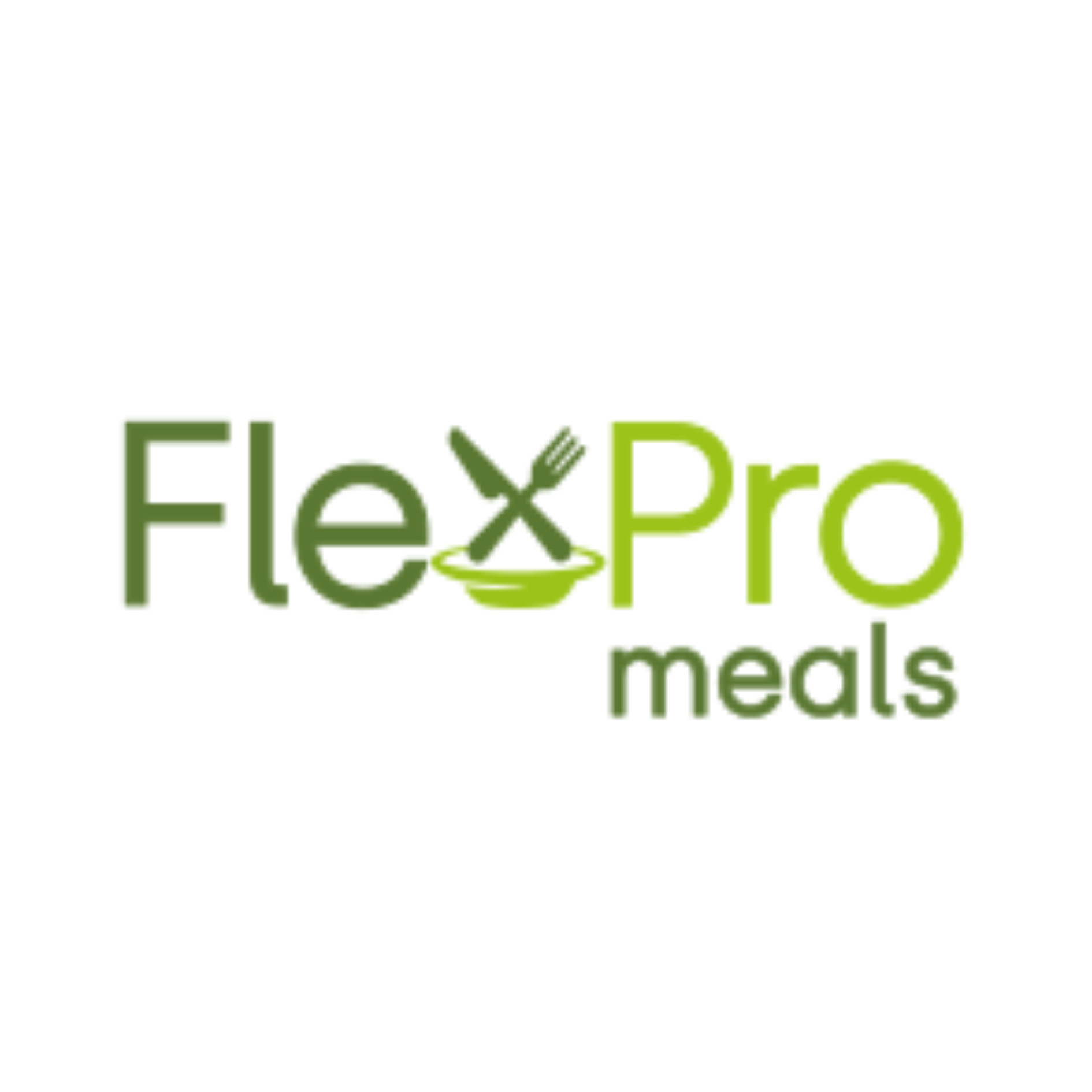 FlexPro Meals logo with fork and knife graphic in green and light green.