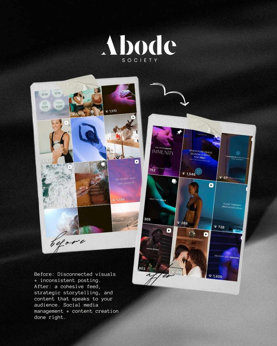 The difference a strategic content approach makes ✨

From scattered posting and low reach to storytelling, elevated visuals, and a cohesive experience that reflects who the brand really is.
This is what social media management + content creation can 