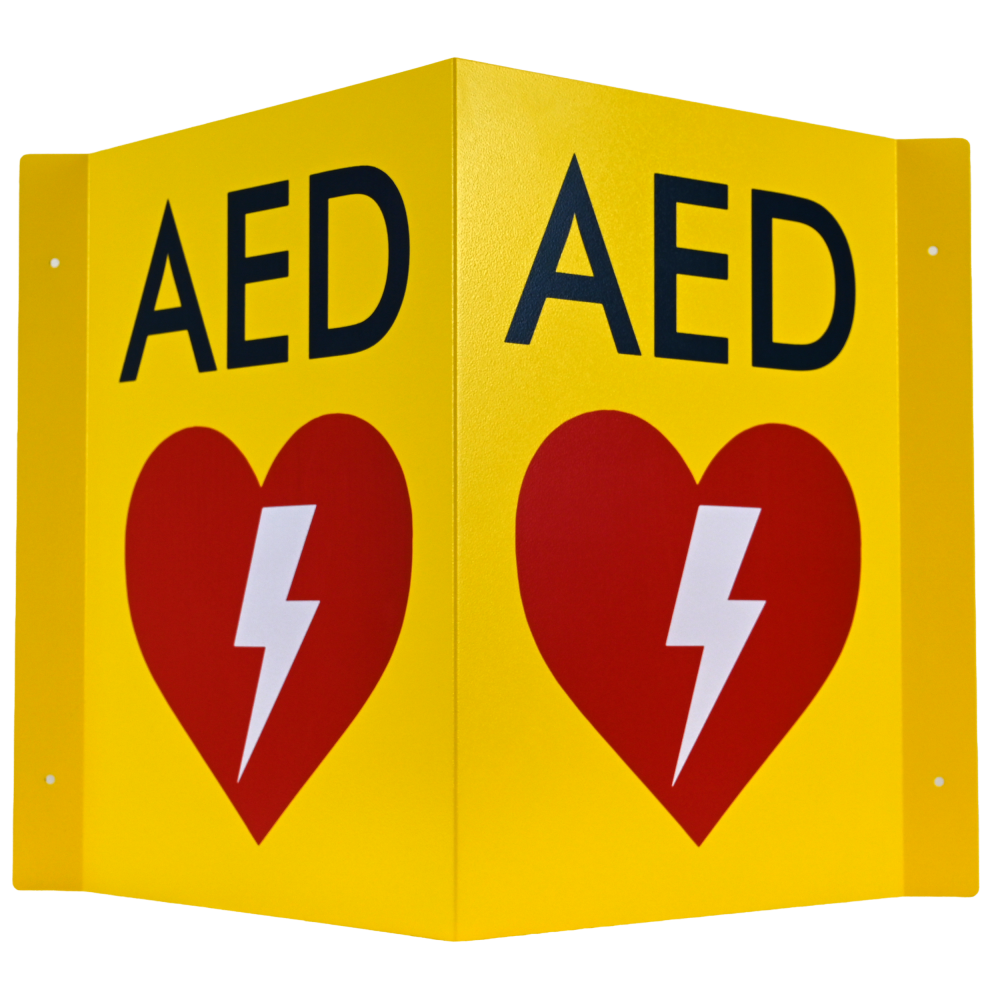 CARDIACT Metal Yellow AED Angle Bracket Sign – Large
