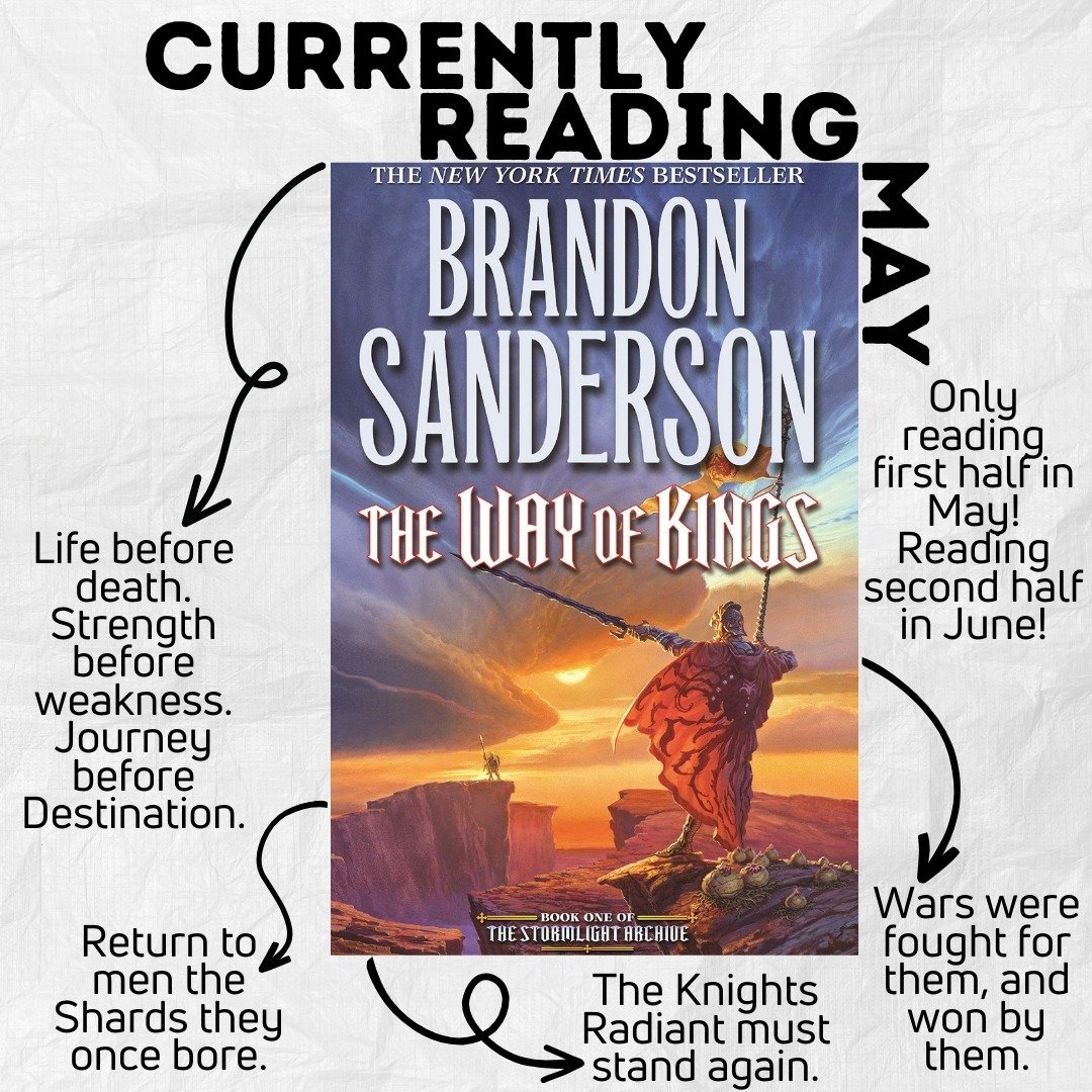 Welcome to May!! 💜

This month we are reading the first half of The Way of Kings by Brandon Sanderson!!

We also have a bonus book this month!
Ruthless Vows by Rebecca Ross! (The second book in the Letters of Enchantment series)

🏷️ #Bookstagram #b