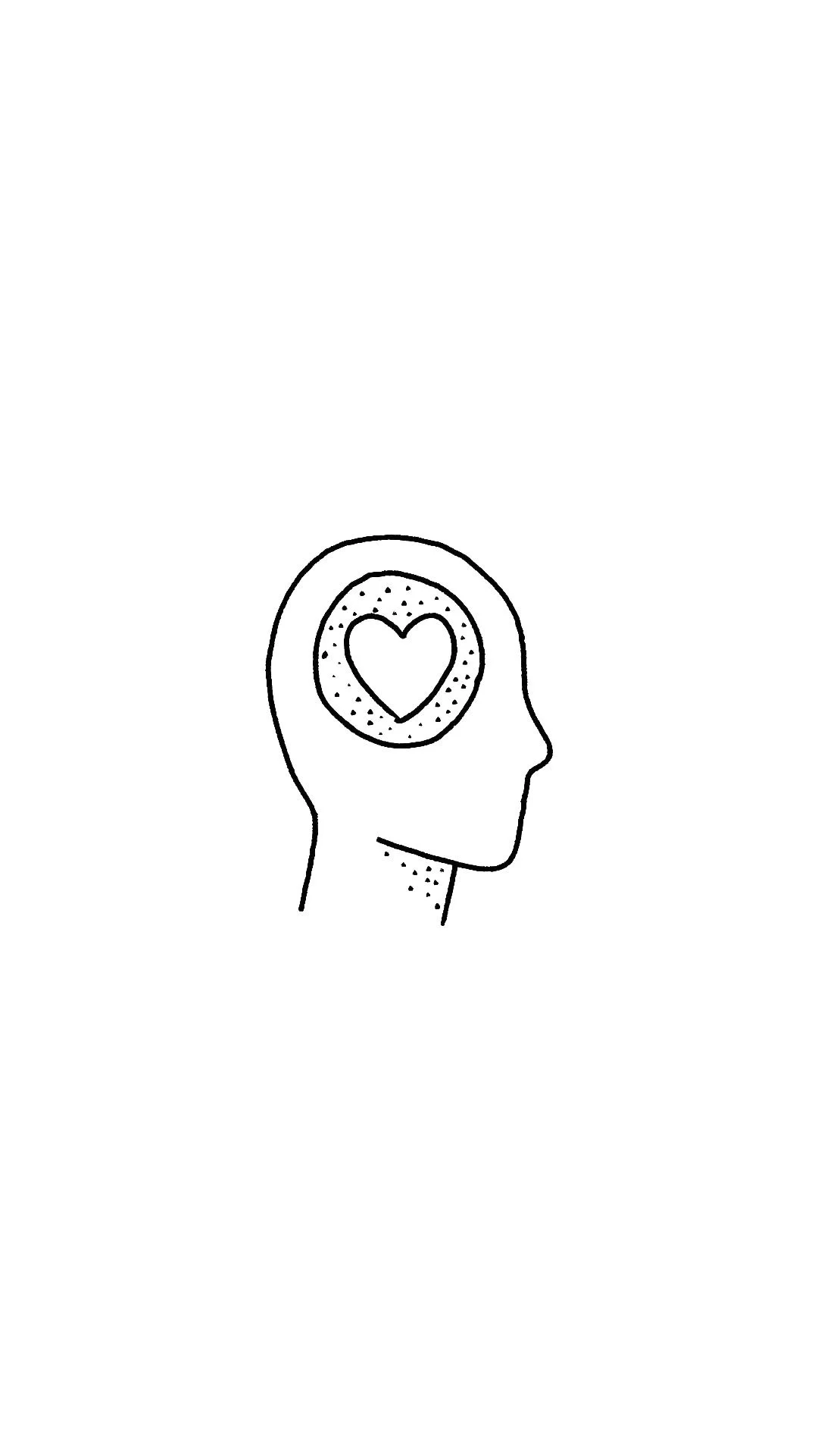 silhouette of human head with heart shape inside brain