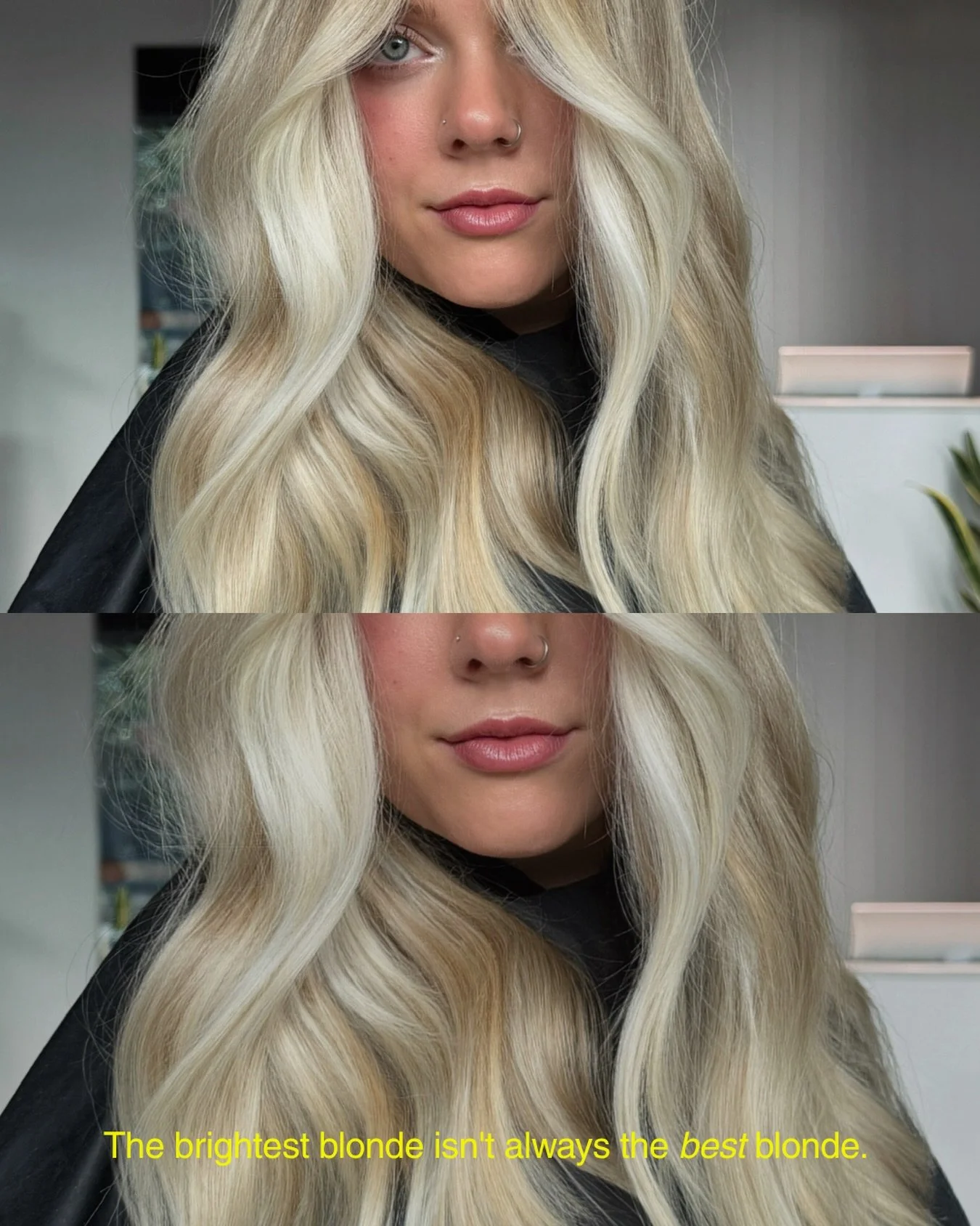 I talked this client out of the blonde she asked for!!

She said she wanted the brightest blonde possible (don&rsquo;t we all). But I already knew what her regrowth would look like in three weeks and I didn&rsquo;t want that for her.

So we actually 