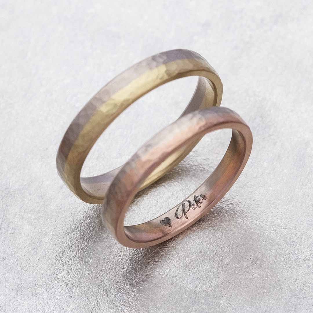 18K Duo Hammering Wedding Ring