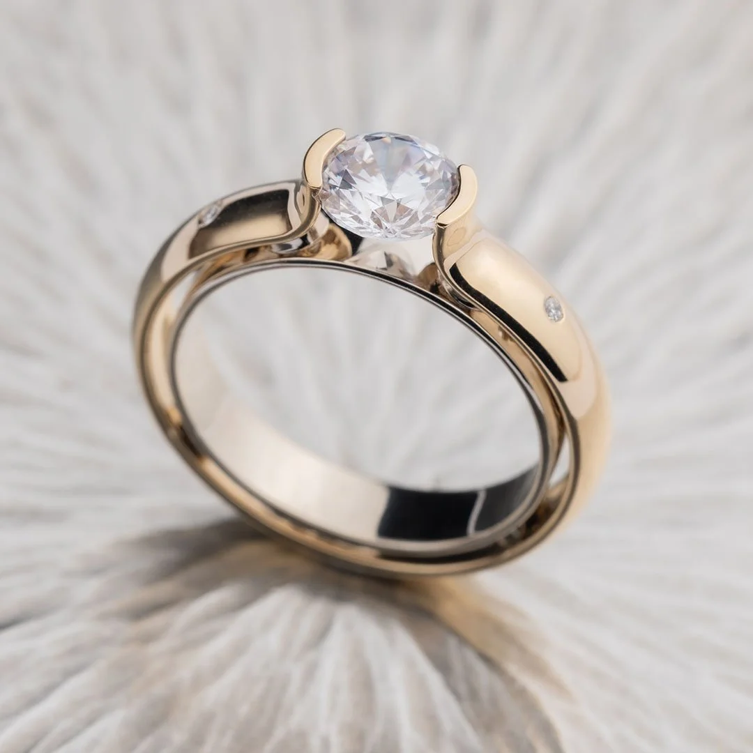 Close-up of the Beyond Moon 18K gold diamond engagement ring