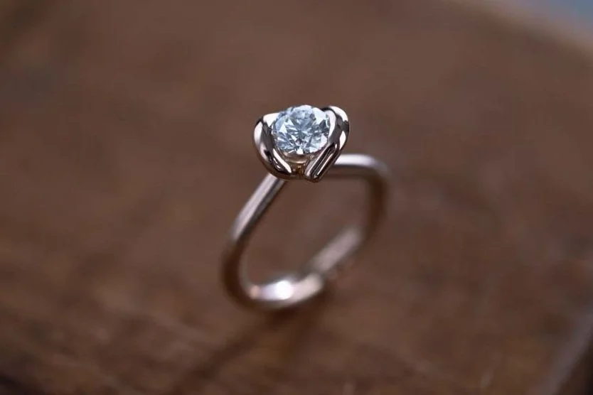 Silver ring with blue diamond