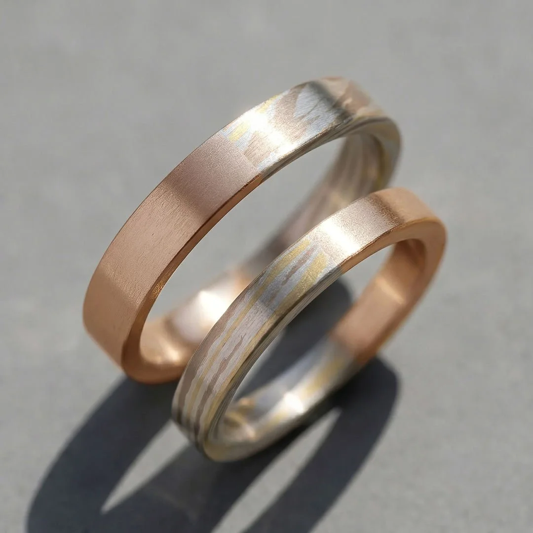 Perfectly Imperfect 18K Gold Wedding Rings Minimal Rosé