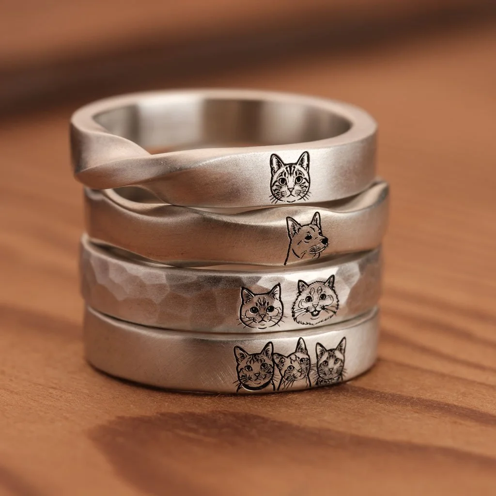 Four styles of 925 silver pet portrait engraving rings