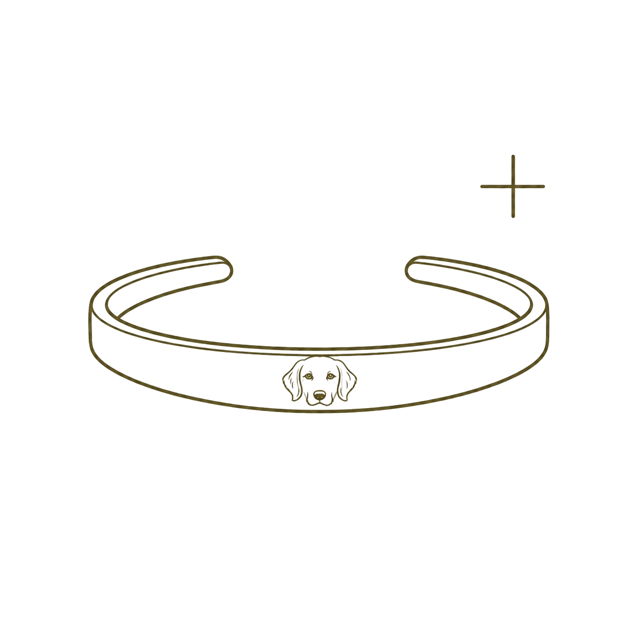 A dog collar with a small metallic tag shaped like a dog's face.