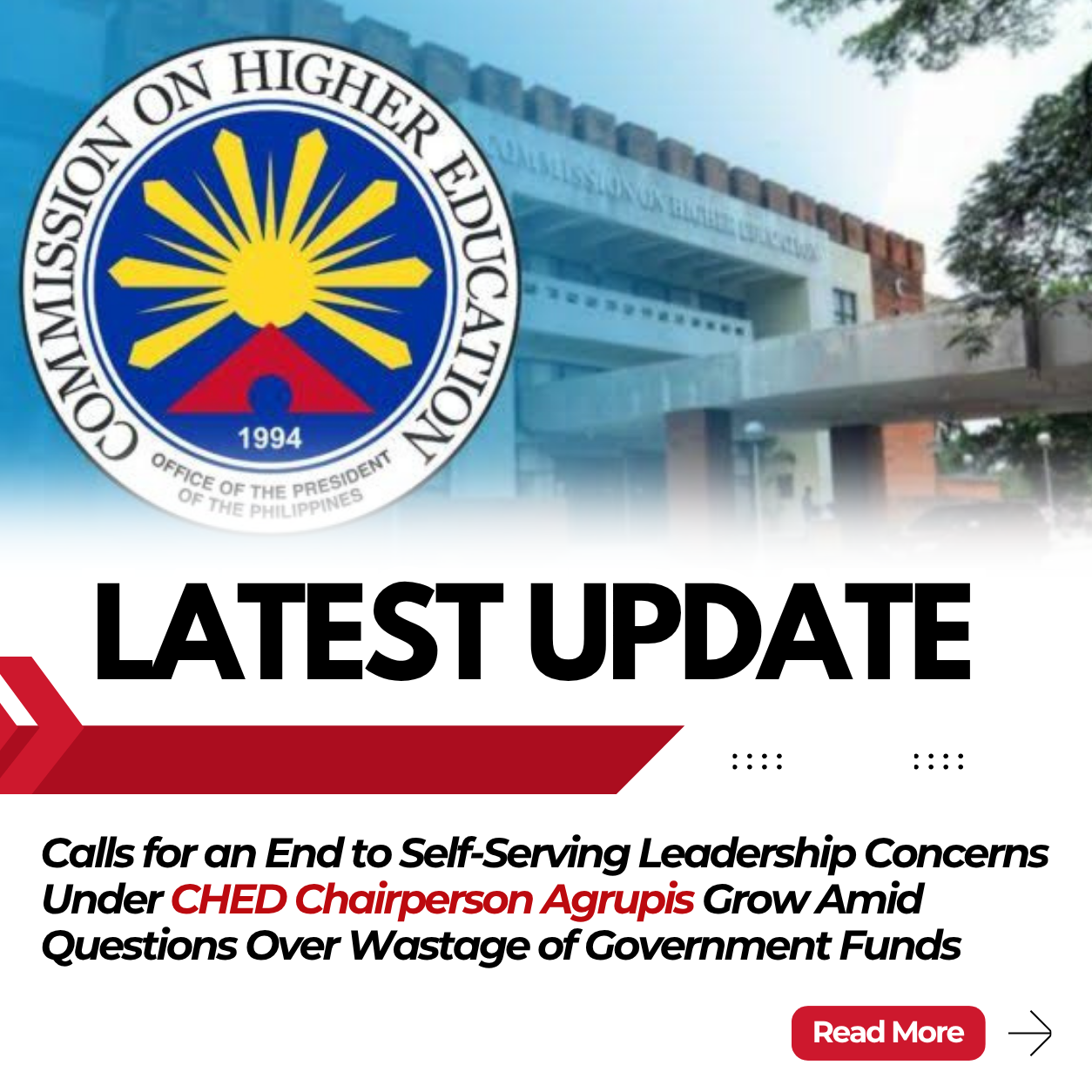 Calls for an End to Self-Serving Leadership Concerns Under CHED Chairperson Agrupis Grow Amid Questions Over Wastage of Government Funds