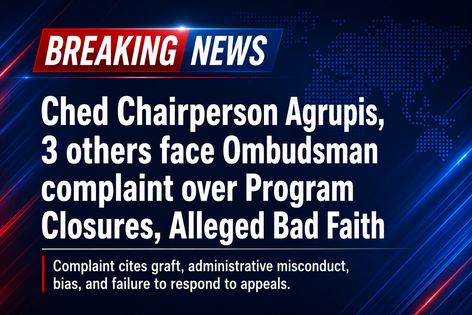 Ched Chairperson Agrupis, 3 others face Ombudsman complaint over Program Closures, Alleged Bad Faith