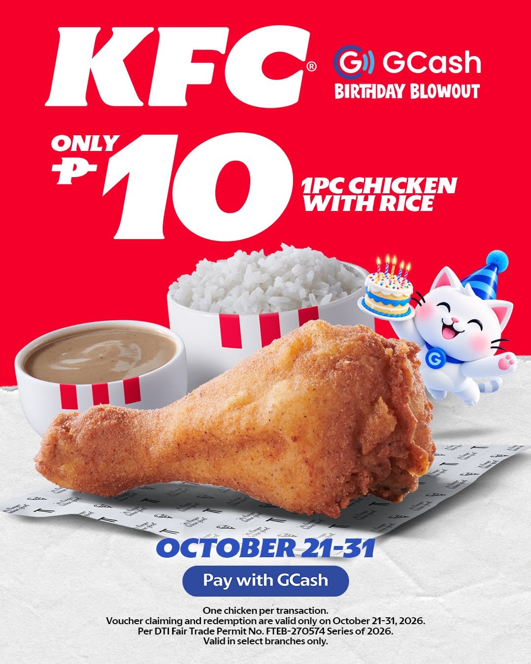 KFC OFFERS 1-PC CHICKEN WITH RICE FOR JUST ₱10 AT SELECT BRANCHES