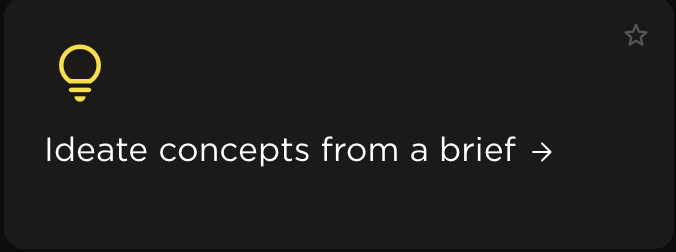 Screen displaying a prompt to ideate concepts from a brief, with a yellow lightbulb icon.