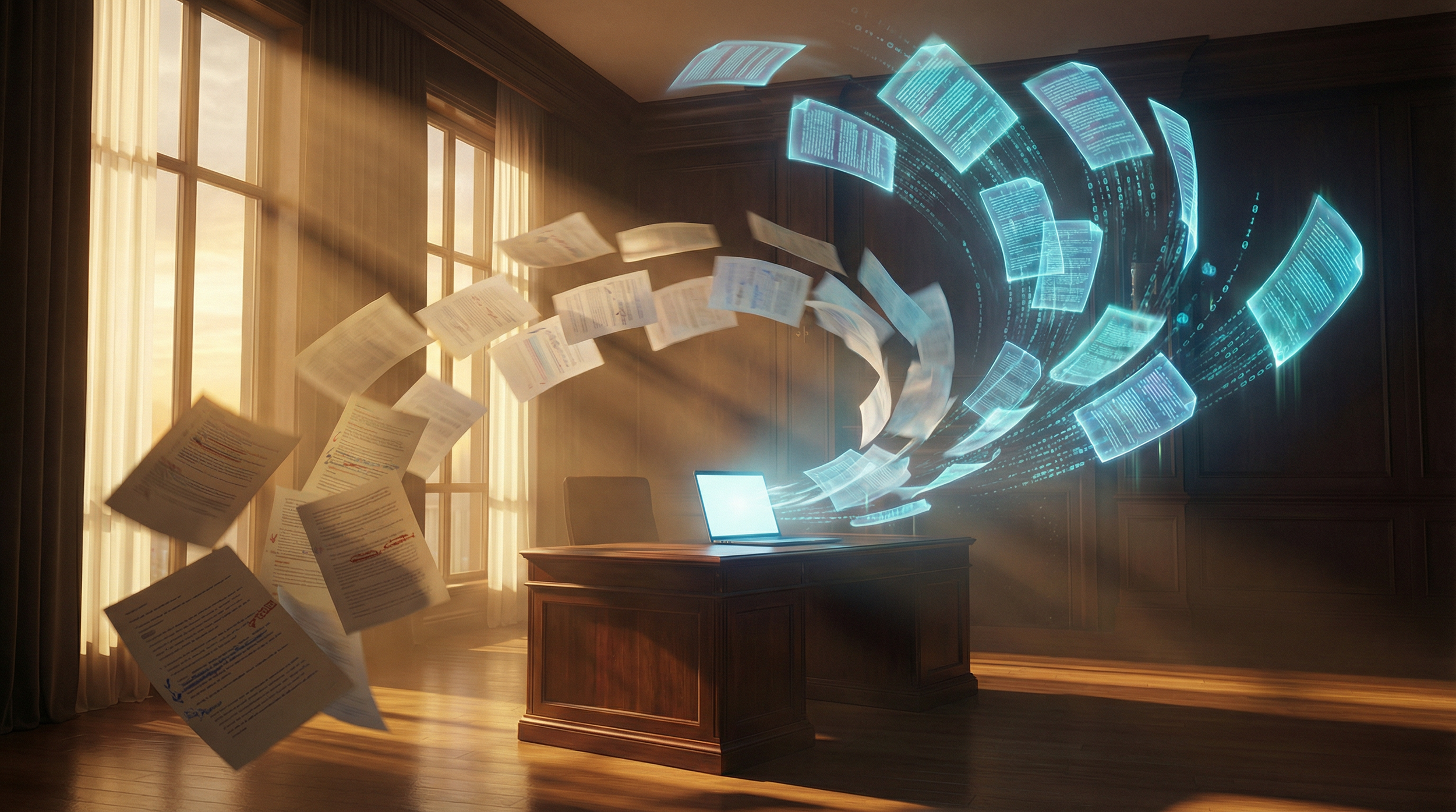 AI generated image of desk in an office