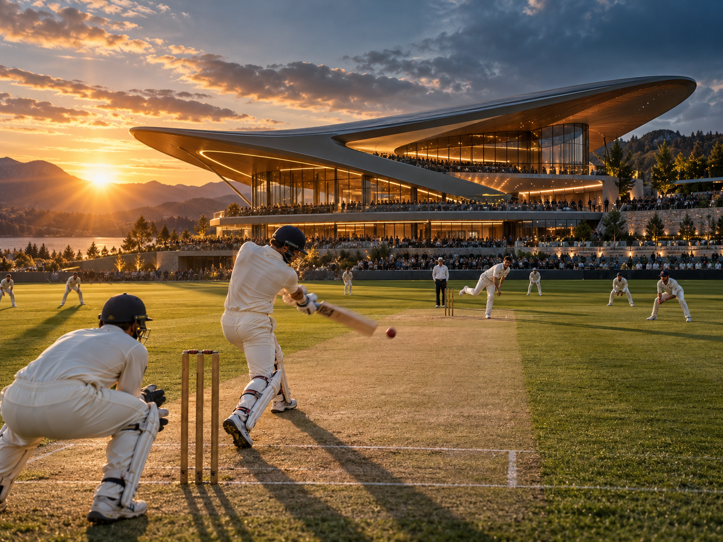 AI generated image of futuristic cricket match