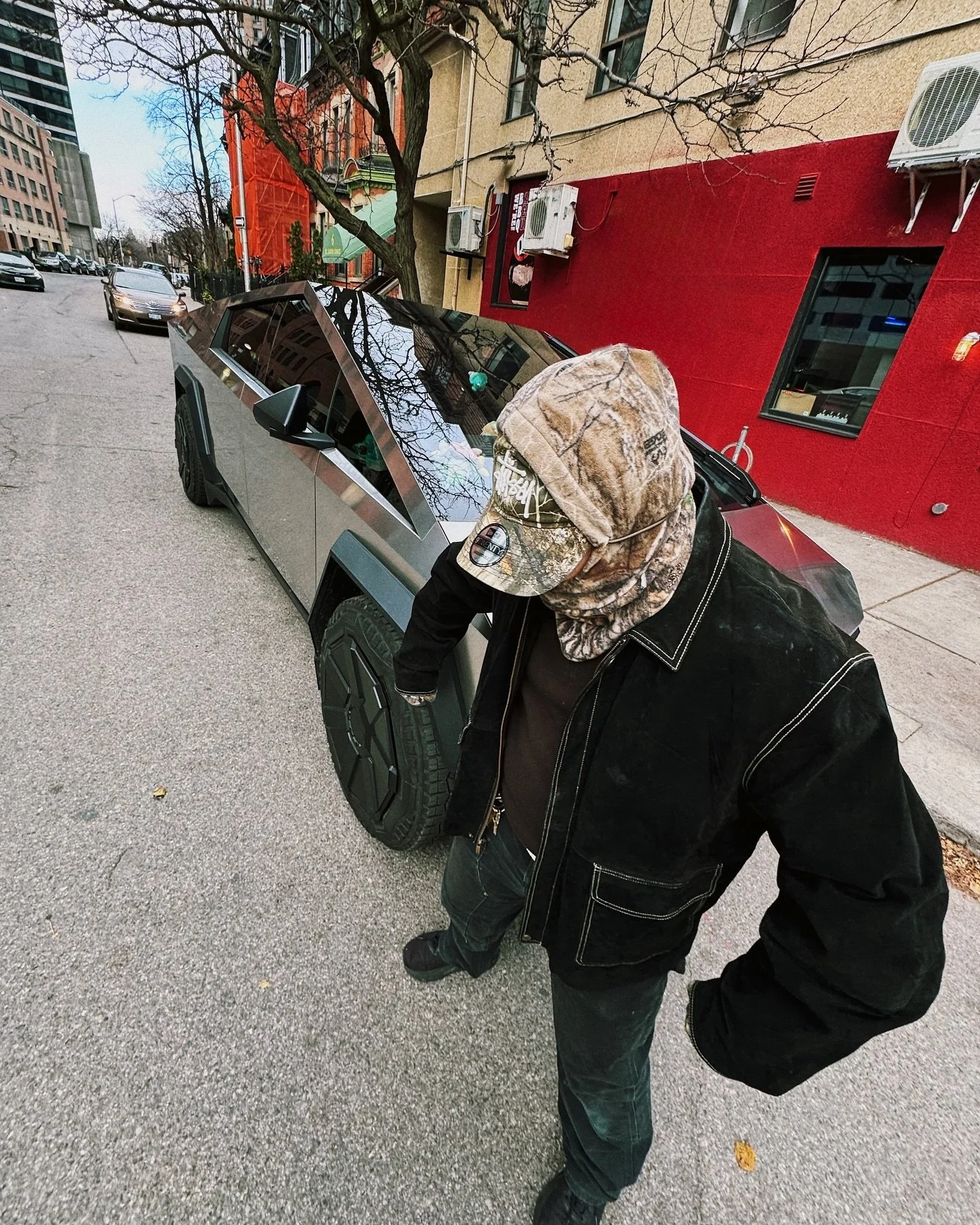 In front of a giant mircowave