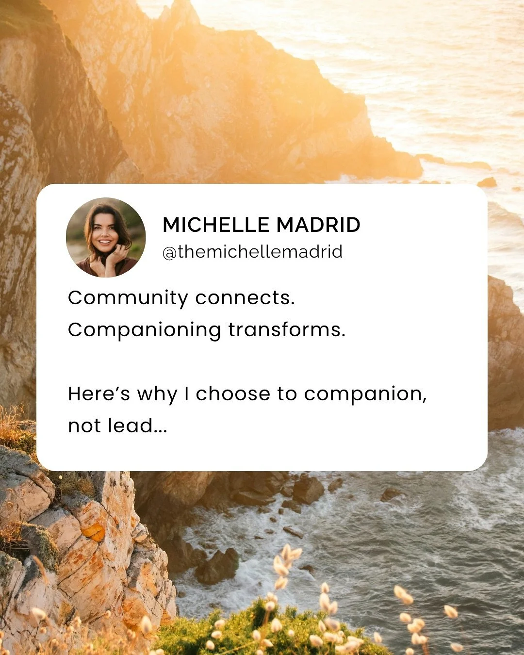 We don&rsquo;t need more leaders telling us what to do.
We need more women willing to walk beside one another.

That&rsquo;s what companioning is &mdash; being present without fixing, witnessing without leading.
Because in midlife, what we need most 