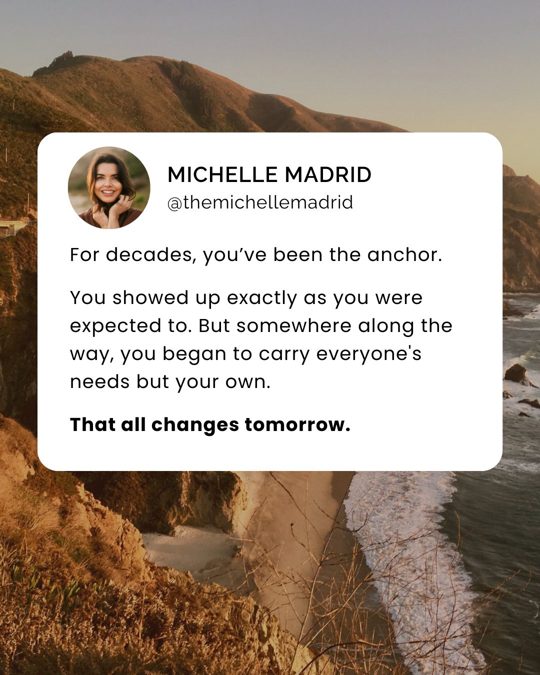 Somewhere along the way, you stopped asking what you need.⁠
⁠
But tomorrow you can take one honest step toward honoring yourself again.⁠
⁠
I&rsquo;m hosting Midlife, Together &mdash; a free 90-minute gathering for women ready to choose themselves.⁠
⁠