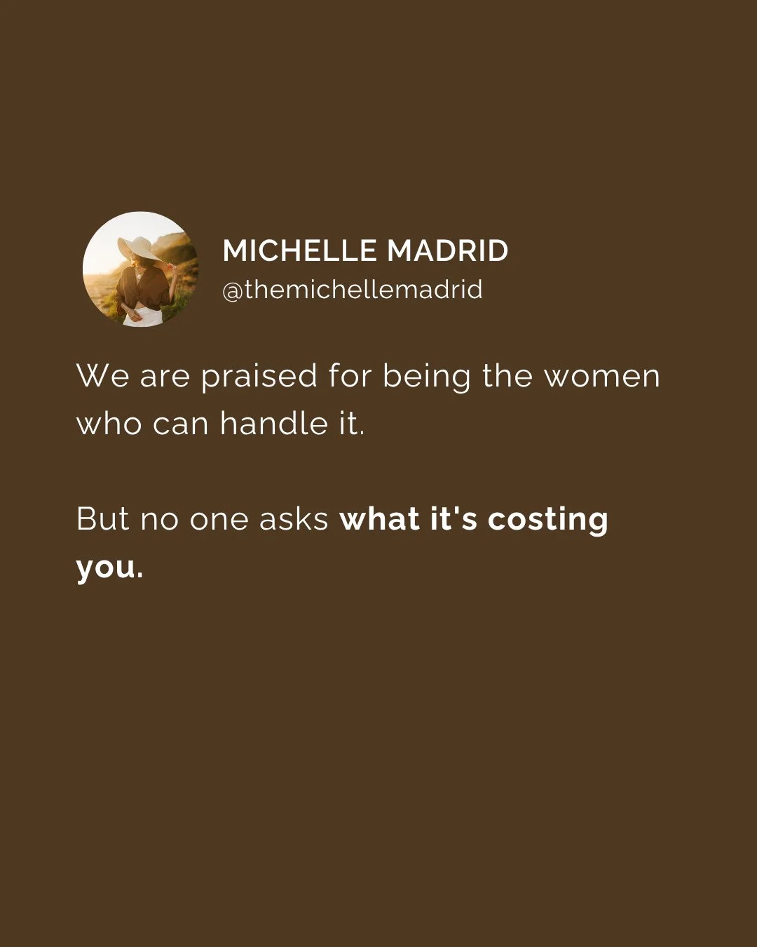 We spend so much time handling everything for everyone else.⁠
⁠
This is a safe place to put something down.⁠
⁠
What's the one thing you've been handling that you're most tired of carrying?⁠
⁠
Tell me in the comments. I'm reading every one.⁠
.⁠
.⁠
.⁠
