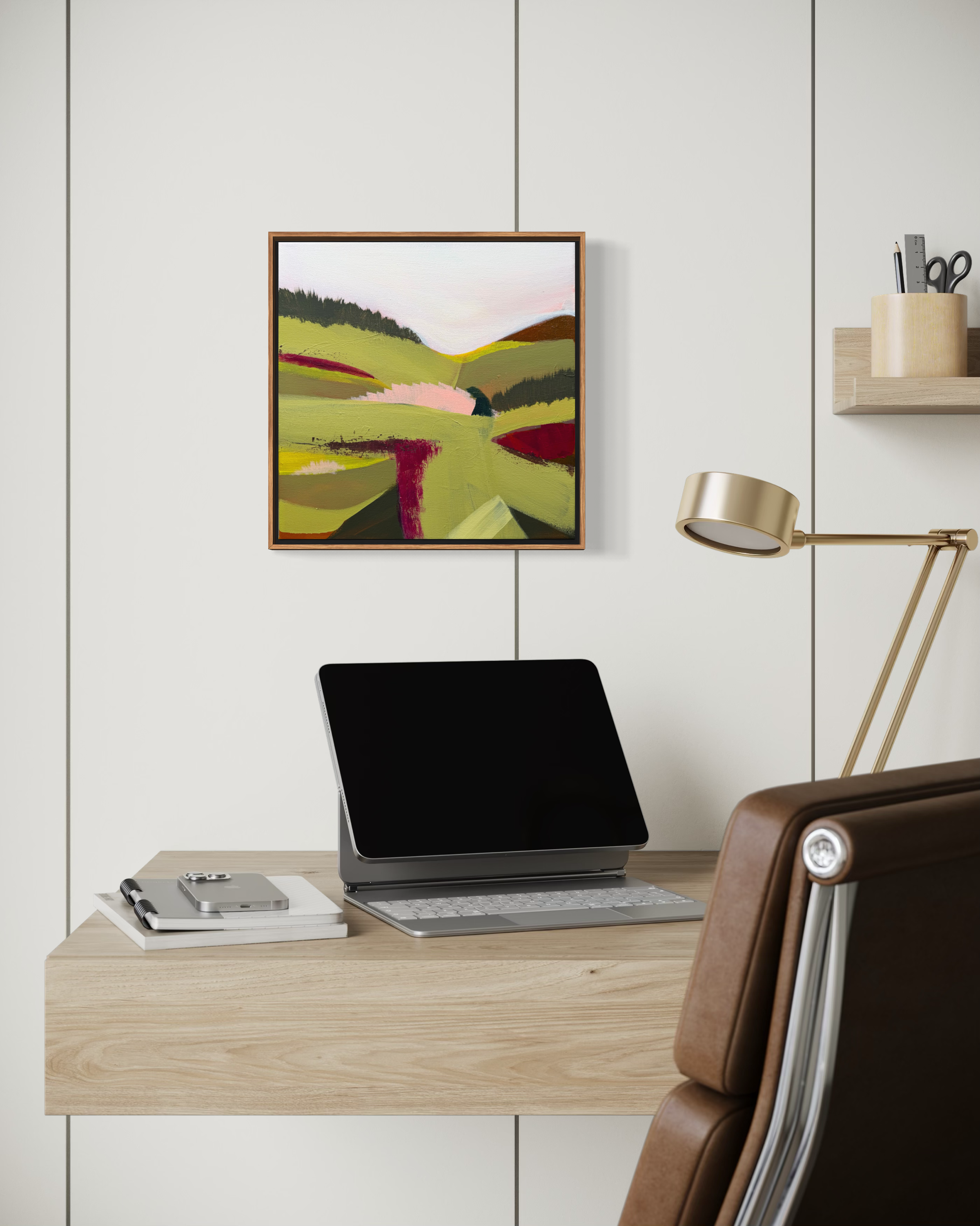 Farmlands | office pink and green original abstract landscape.PNG