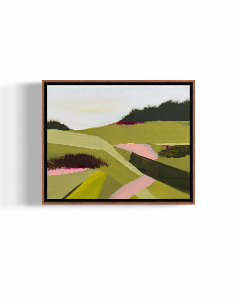 When you leave the city 1 | framed pink and green original abstract landscape.PNG