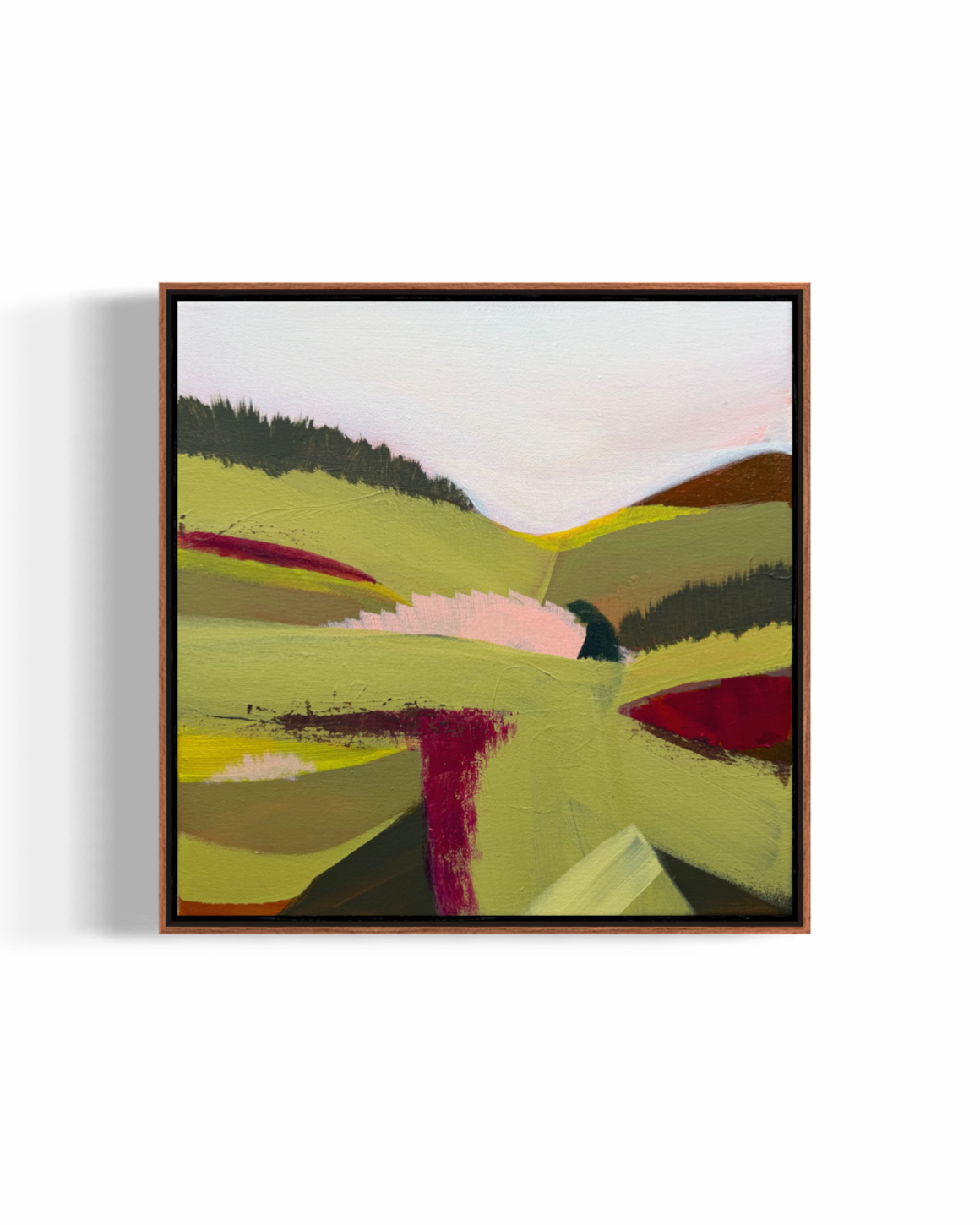 Farmlands | framed pink and green original abstract landscape.PNG