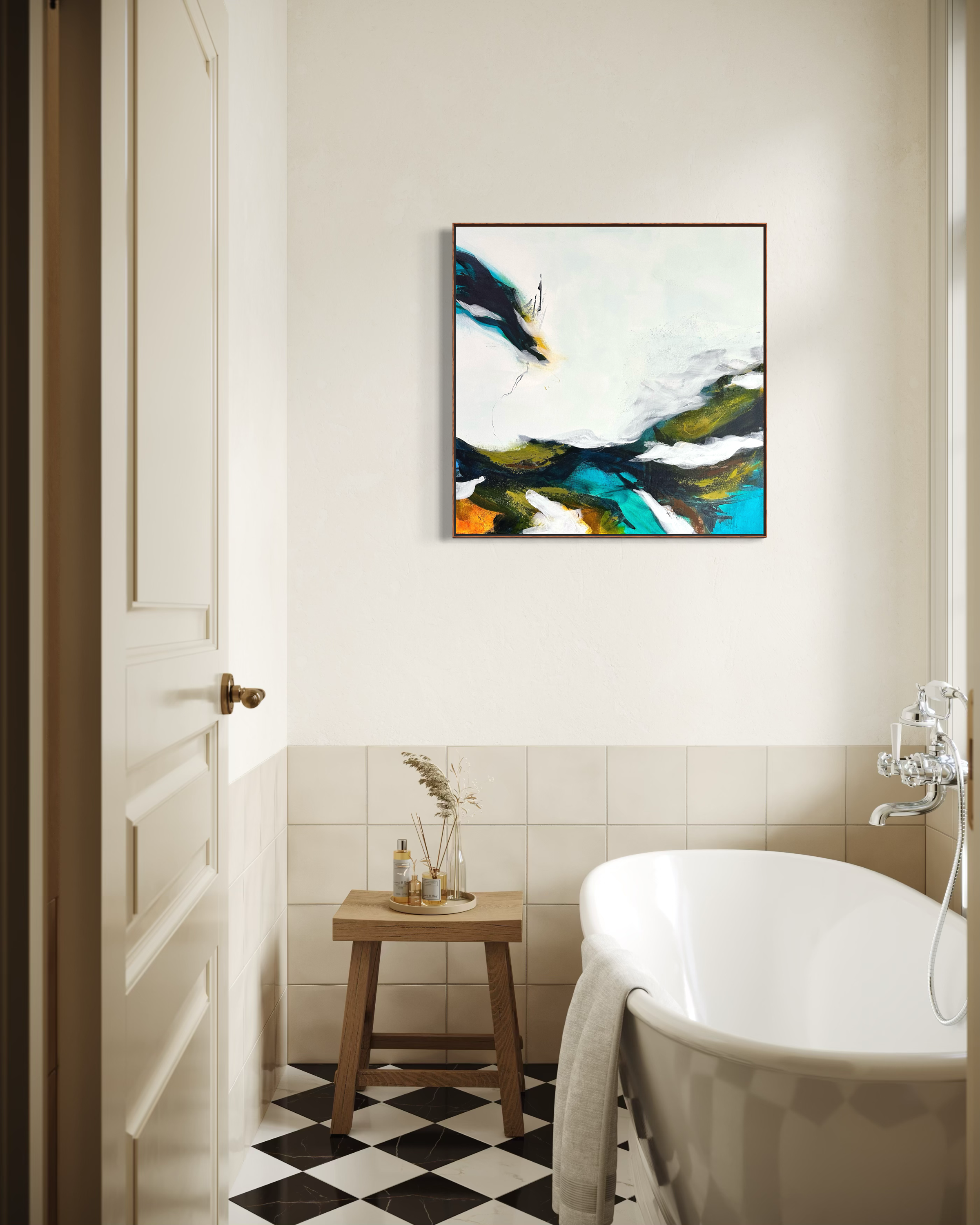 Schneewanderung | bathroom blue mountain abstract landscape original art.PNG