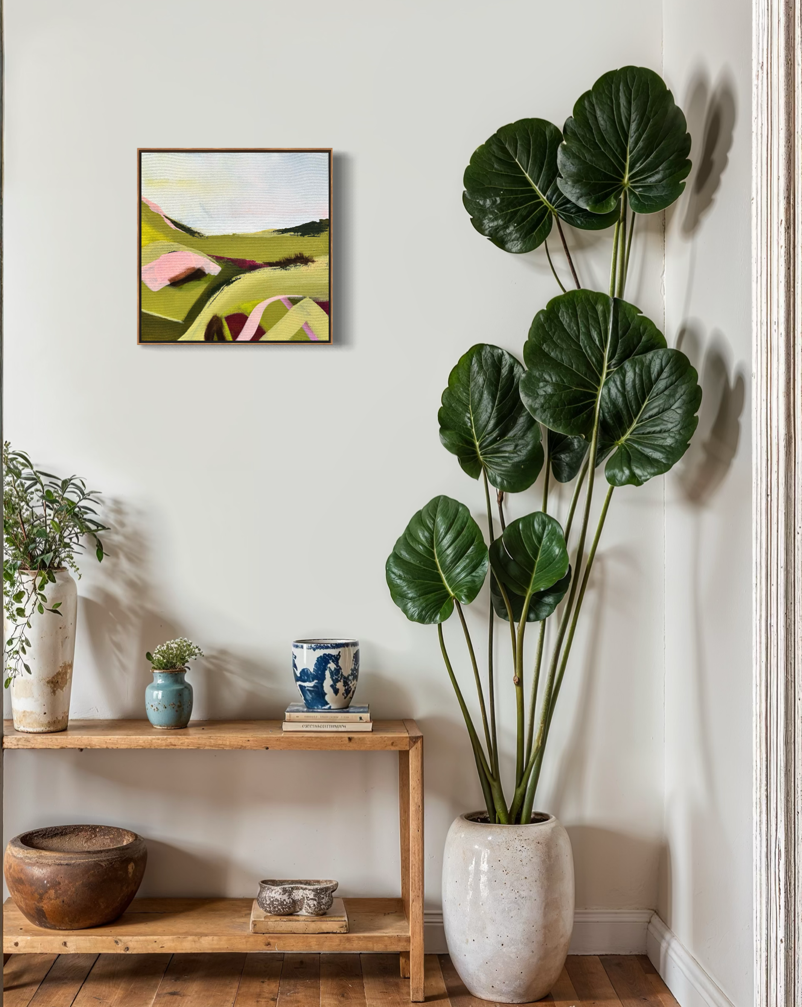 Weitblick | entryway pink and green original abstract landscape.PNG