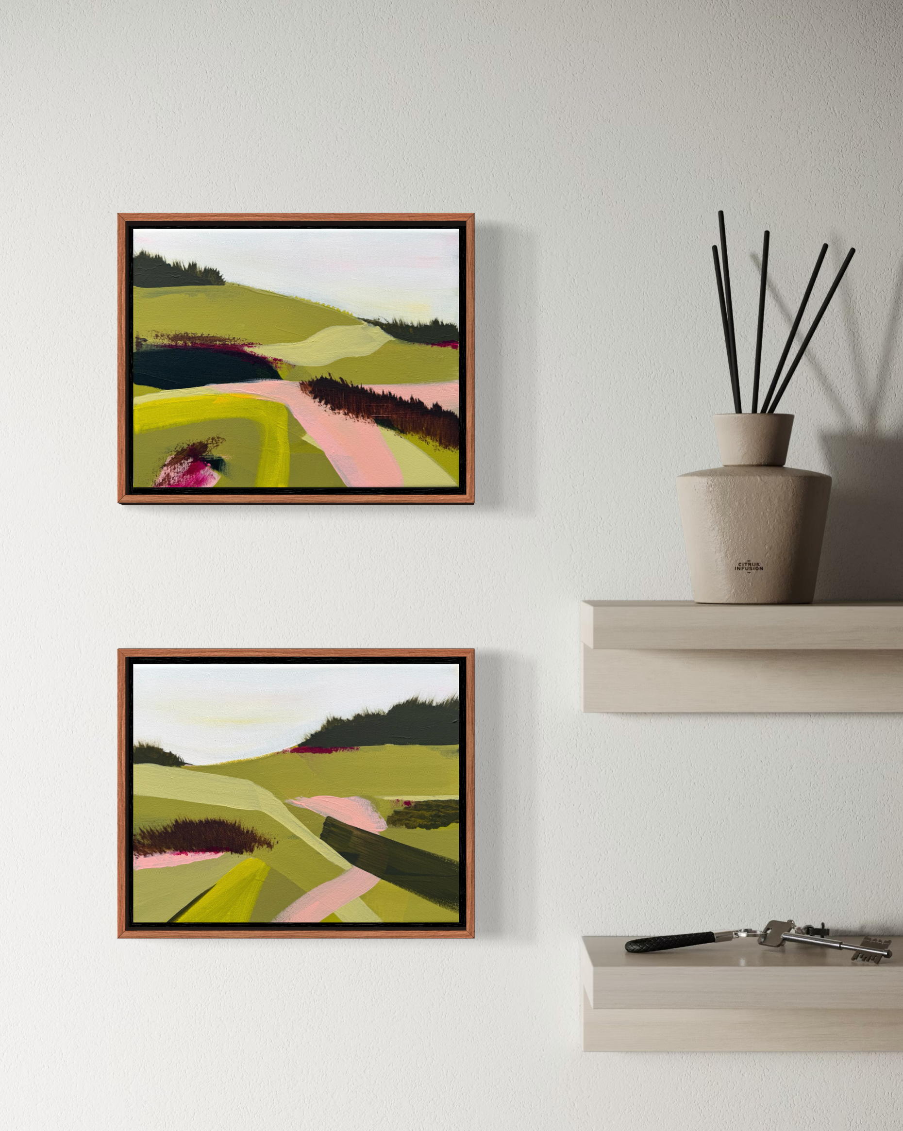 When you leave the city 1 & 2 | pink and green original abstract landscape.PNG