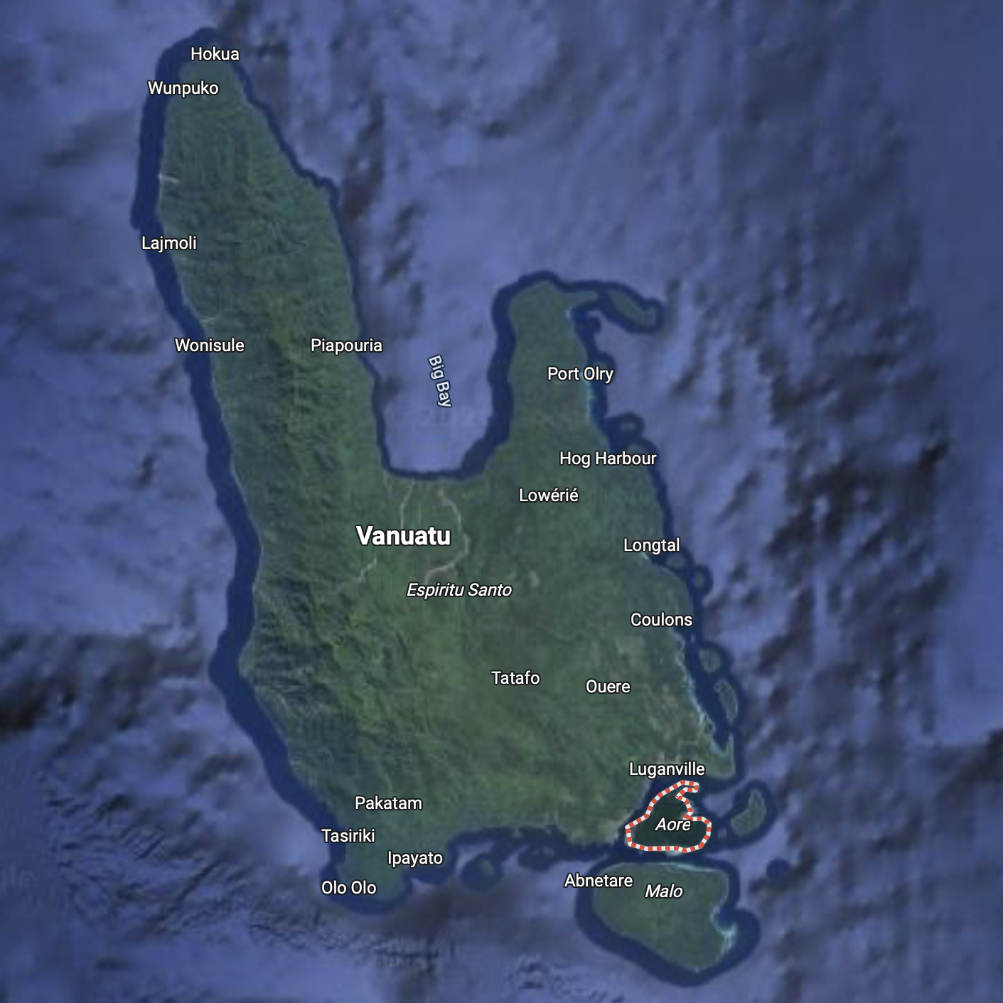 Map of Aore island and Santo vanuatu