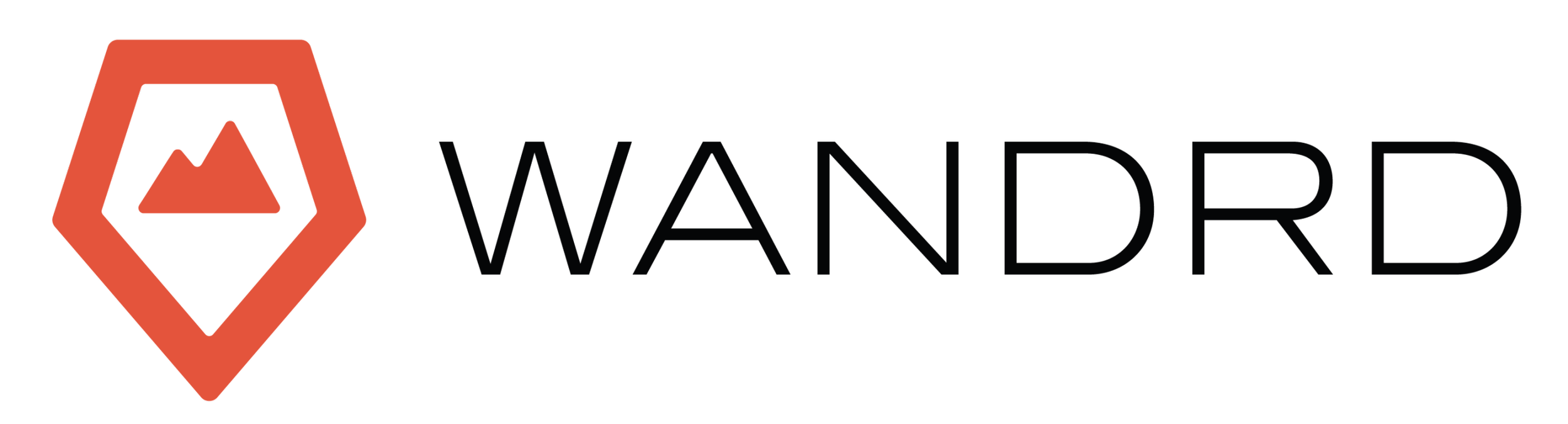 Logo of Wandr, featuring a red hexagonal icon with a mountain design inside, and the word 'WANDR' in black text to the right.