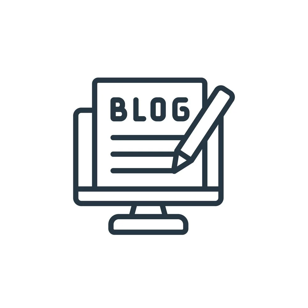 Icon showing a pen and a piece of paper reading Blog