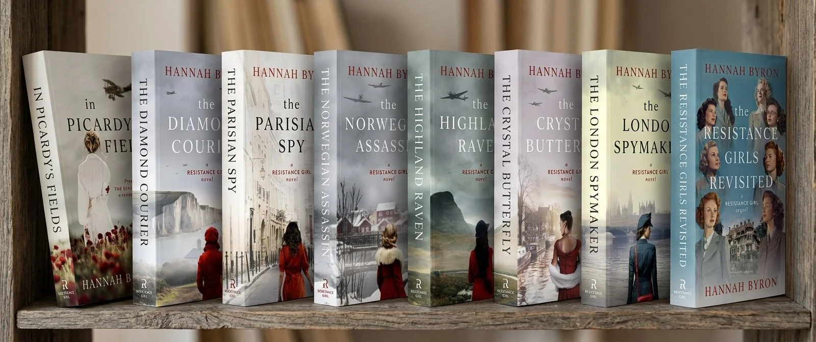 Bookshelf showing all 8 books in the Resistance Girl series