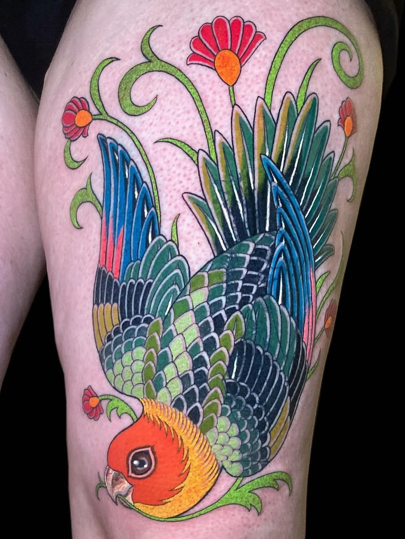 Carolina Parrot from the brilliant @inmatattooartist 
.
Lovely Inma will be joining the team down at @magic.tattooing from November 10th- we&rsquo;ve been so lucky to have her with us these last few years, and will miss her here- but know she&rsquo;l