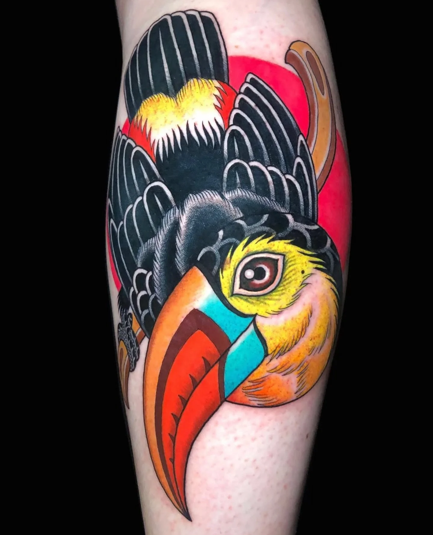 Vibrant toucan from the queen of brilliant birds @inmatattooartist 
.
Inma is taking bookings through her website- large scale projects or tiny gap fillers, don&rsquo;t miss your chance to add some of her stunning work to your collection. www.inmatat