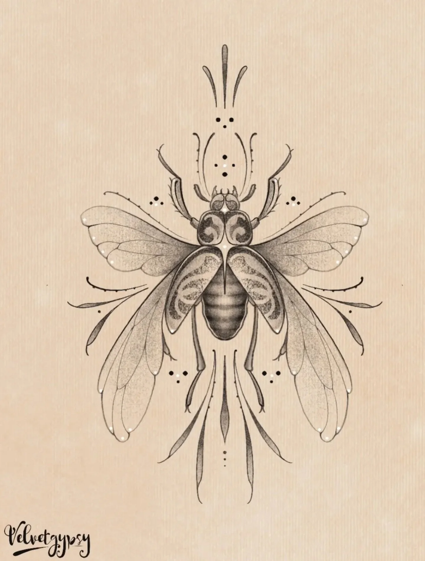 Stunning new scarab design from @velvetgypsytattoos 
.
Follow Heather to keep up with her work in the new year- so you can start or add to your collection of her beautiful tattoos.
.
#scarab #bugtattoos #ornamental #flash #flashdesigns #brighton #fin