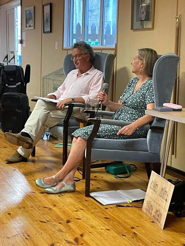 Felice in conversation with Richard Hopton at the Sherborne Literary Society. Photo: © P. Hardy