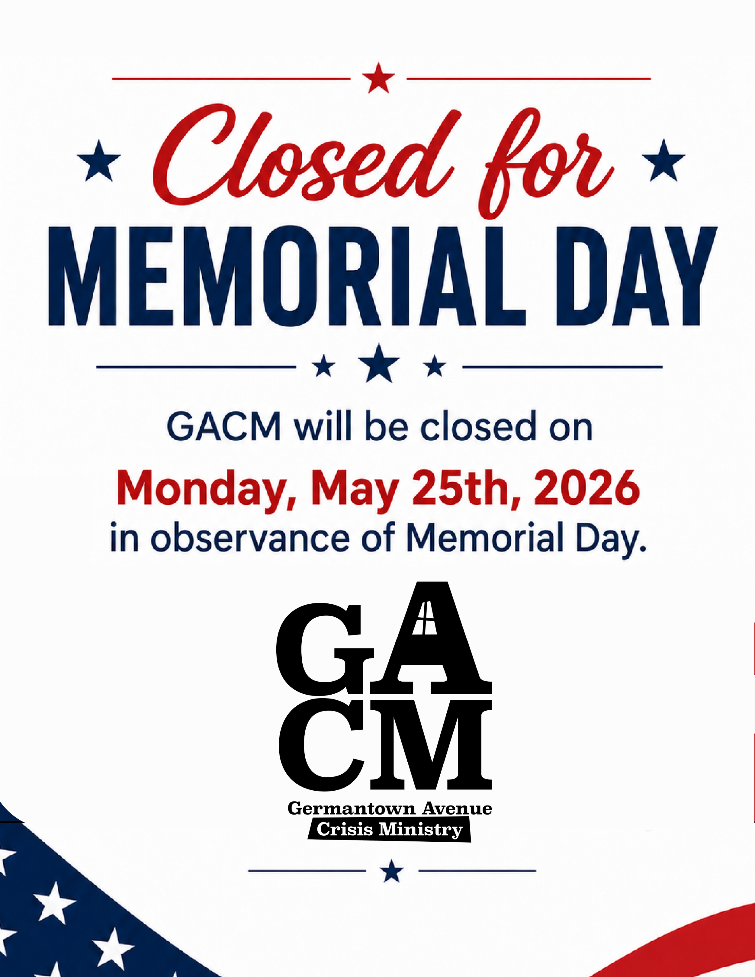 GACM Office CLOSED for Memorial Day 2026
