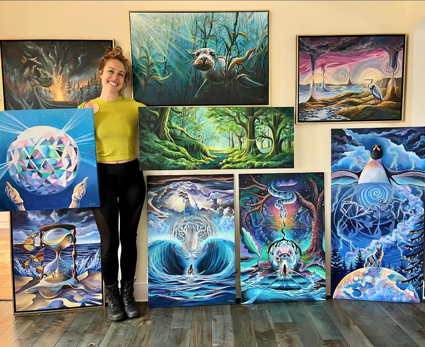 These paintings reflect my journey of deep self exploration and discovery over the last year. Heartache and grief. Soft contentment, triumphant joy. The pursuit of creativity that has me wrapped around its finger with a deep knowing that I will never