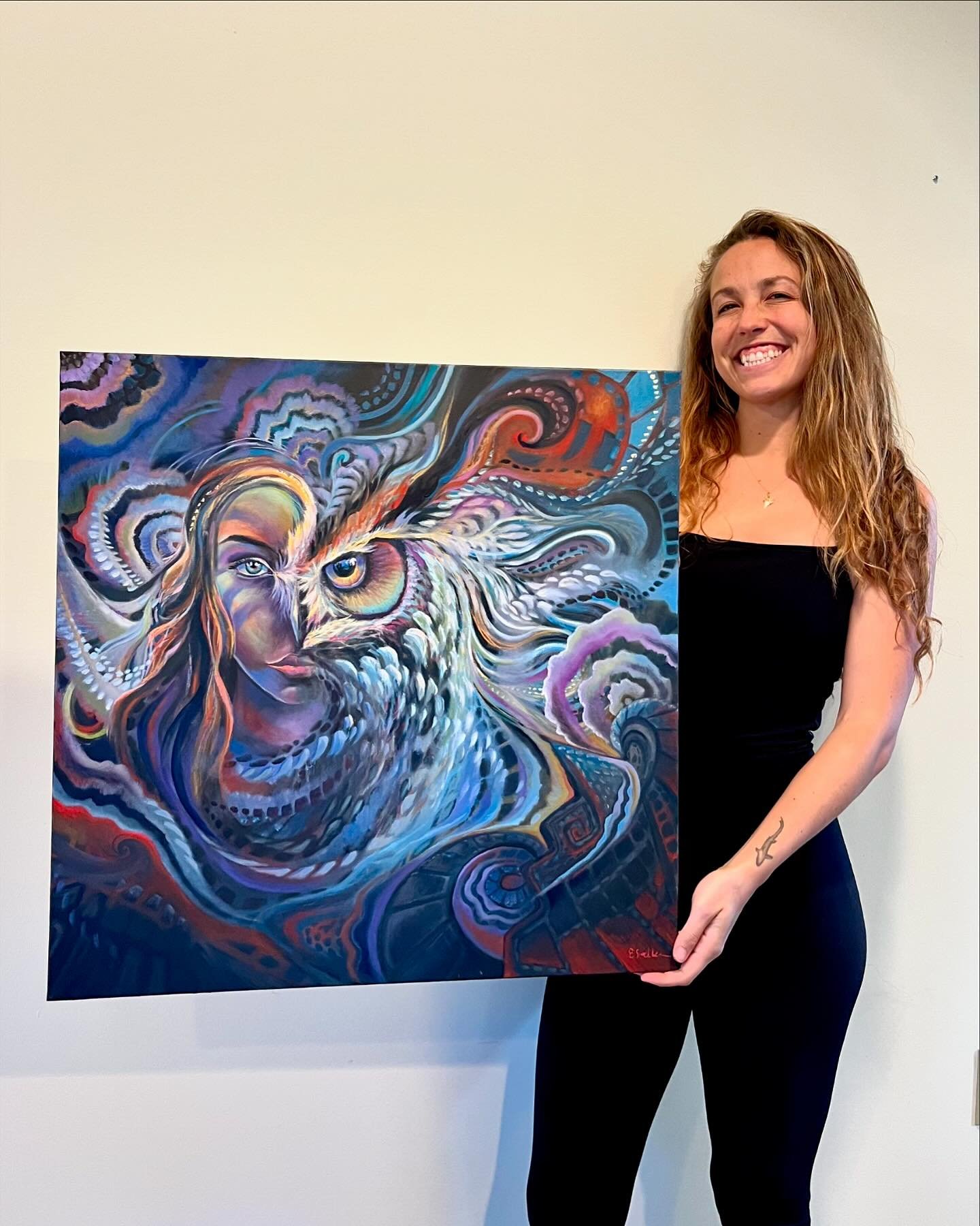 My new painting titled Shape Shifter💫🦉 I feel like I jerked off my mind creating this idk how else to explain it and that&rsquo;s my professional opinion and I won&rsquo;t apologize for it lol. This is the most abstract painting I&rsquo;ve ever don