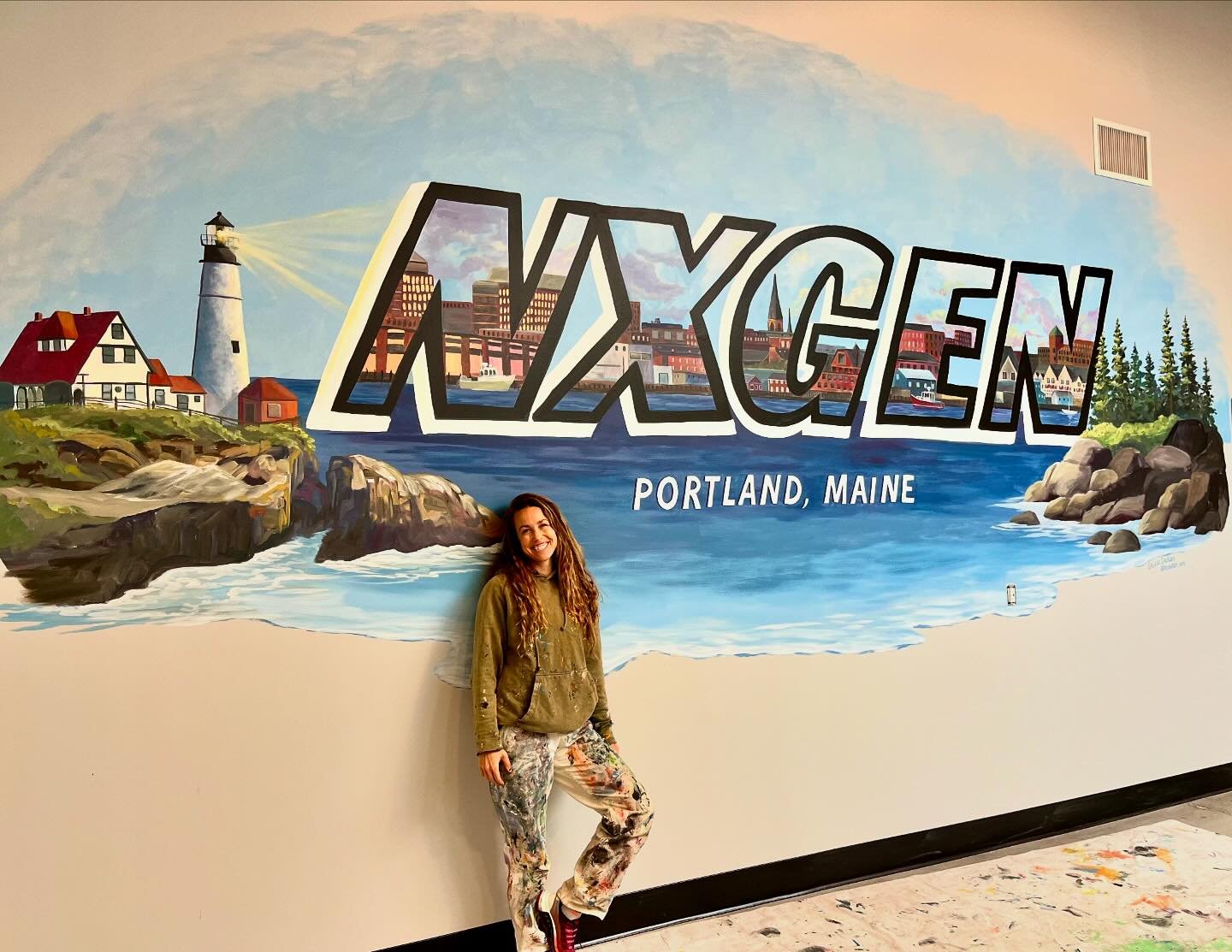 Finished a new painting for the lobby at @nxgenfitness new location opening up in Portland this month! If you&rsquo;re looking for a gym to join this place is awesome 💙
.
.
.
#maineartist #mural #gym #fitness #portlandmaine