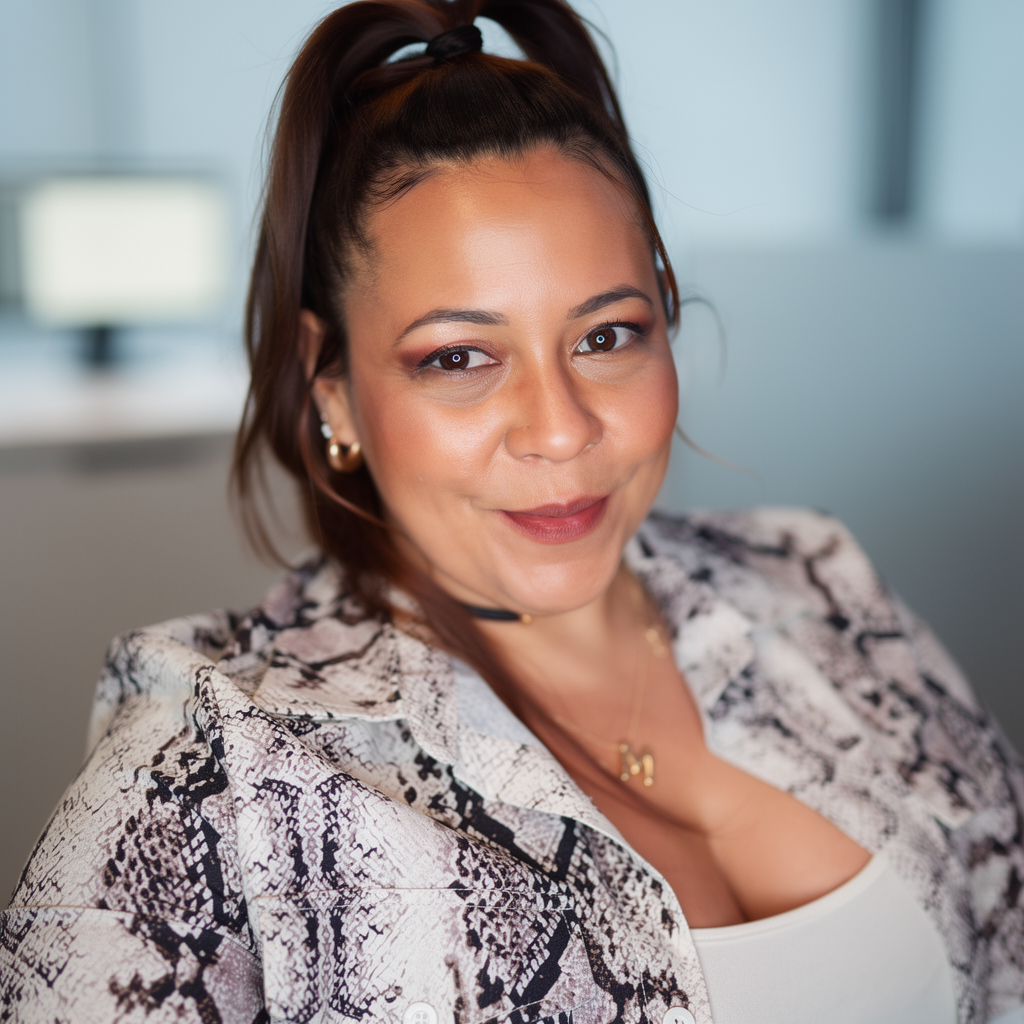 Portrait of Sasha Dean, a Creative Director, Expert Graphic Designer and Strategist who lives in Nassau Bahamas and is the owner of Aspire Creates.