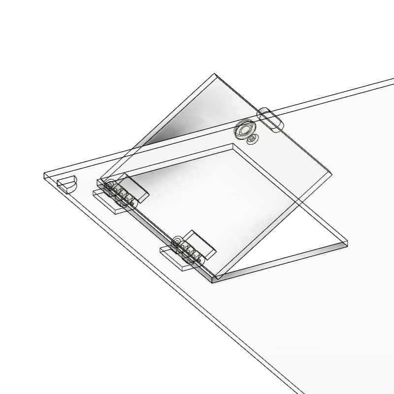 An initial render of the hinged door before it was moved to the other side of the lid