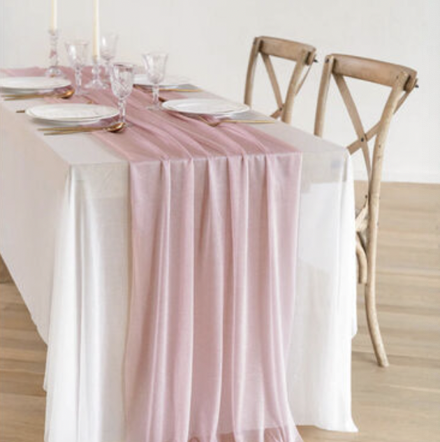 Blush Sheer Table Runner -
$7.00 per runner -
10 Runners Available for Rent