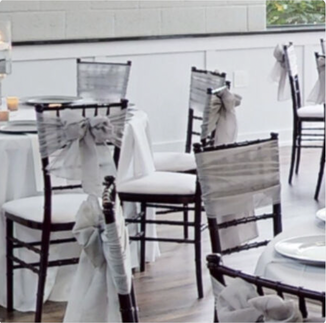 Grey Chair Sashes -
$1.00 per sash + labor -
66 Sashes Available for Rent