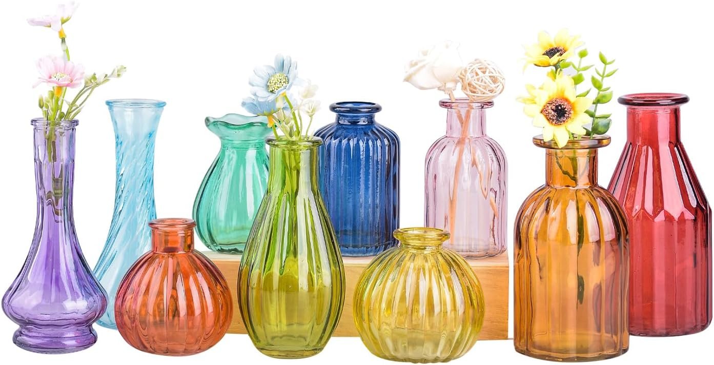 Colored Bud Vases - $1 per vase. 40 available for rent