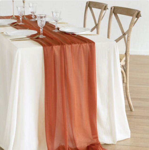 Orange Organza Sheer Table Runner -
$7.00 per runner -
12 Runners Available for Rent