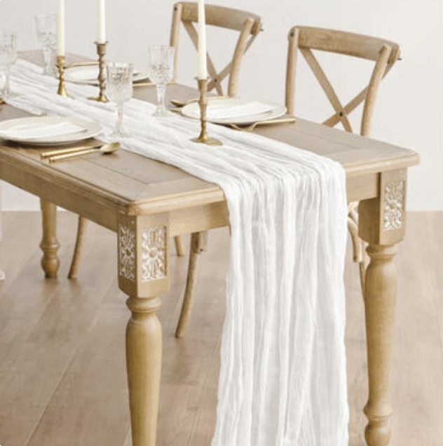 White Cheesecloth Table Runners -
$7.00 per runner -
8 Runners Available for Rent