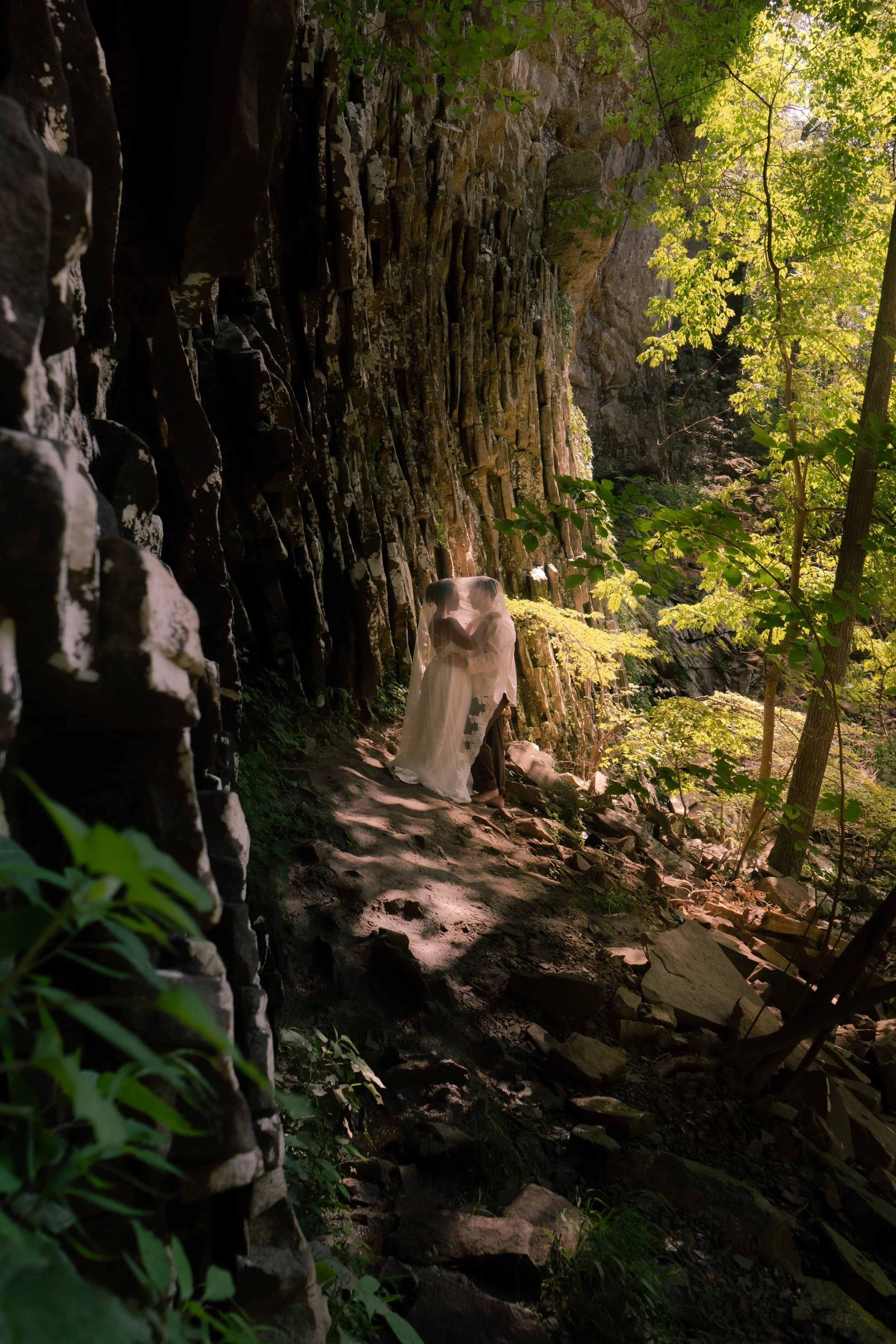 intimate veil wedding woods nature